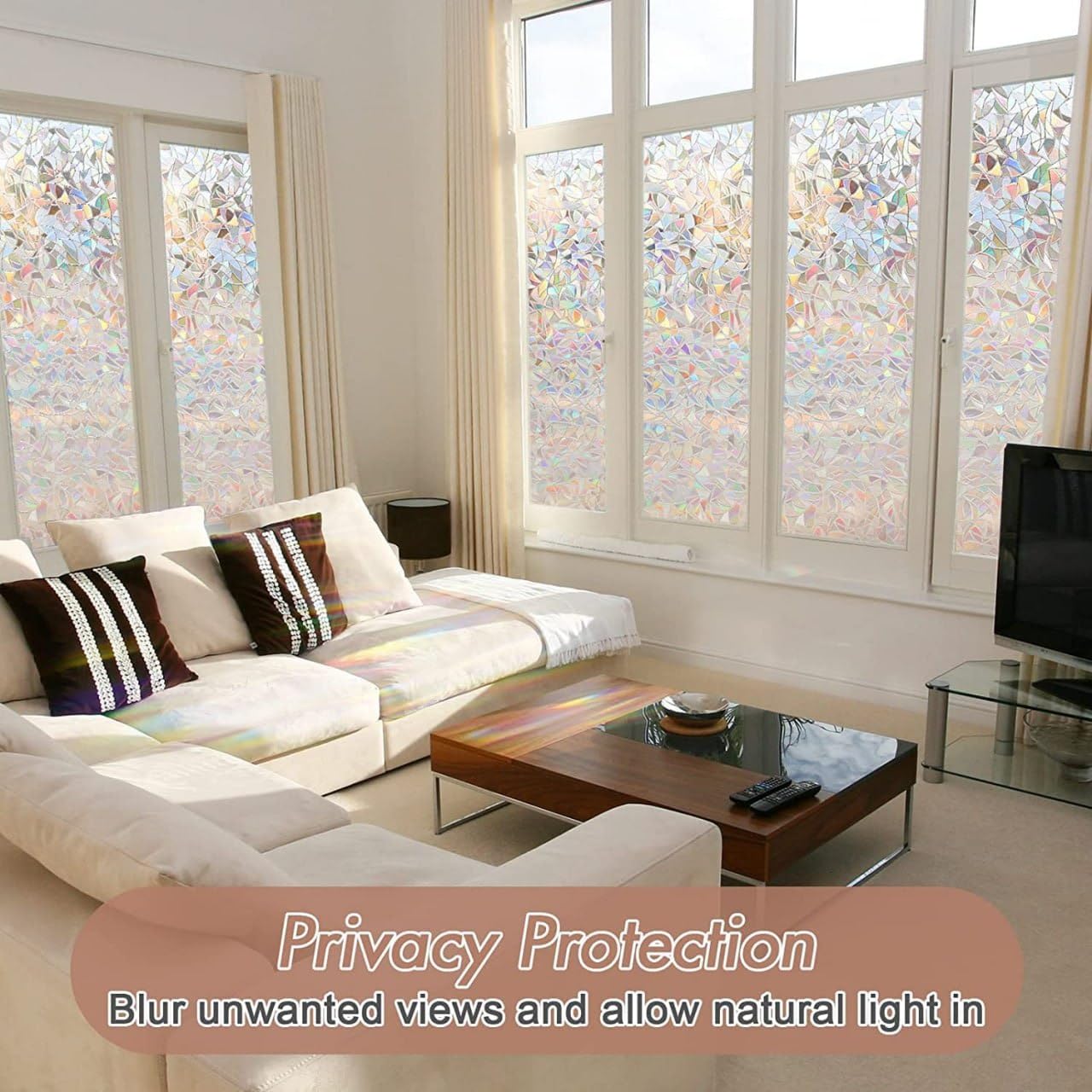 Vietnam Window Privacy Film Stained Glass Decals Rainbow Film Holographic Prism Film Half Moon Anti-UV(45 X 200 cm)