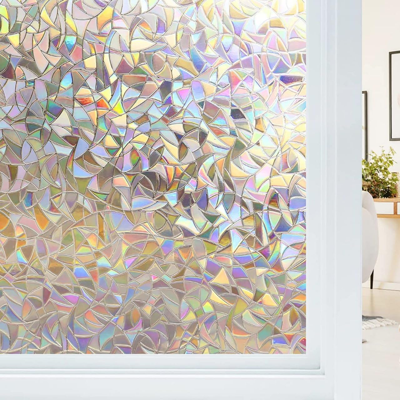 Vietnam Window Privacy Film Stained Glass Decals Rainbow Film Holographic Prism Film Half Moon Anti-UV(45 X 200 cm)