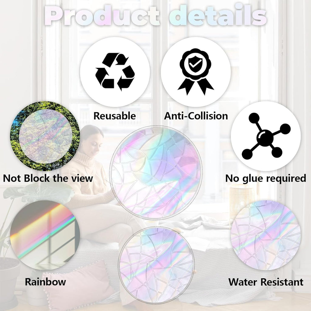 39Pcs Bird Window Strike Prevention Decals – Rainbow Static Cling Suncatchers, Anti-Collision Window Stickers for Home Office, Non-Adhesive Reusable No Residue