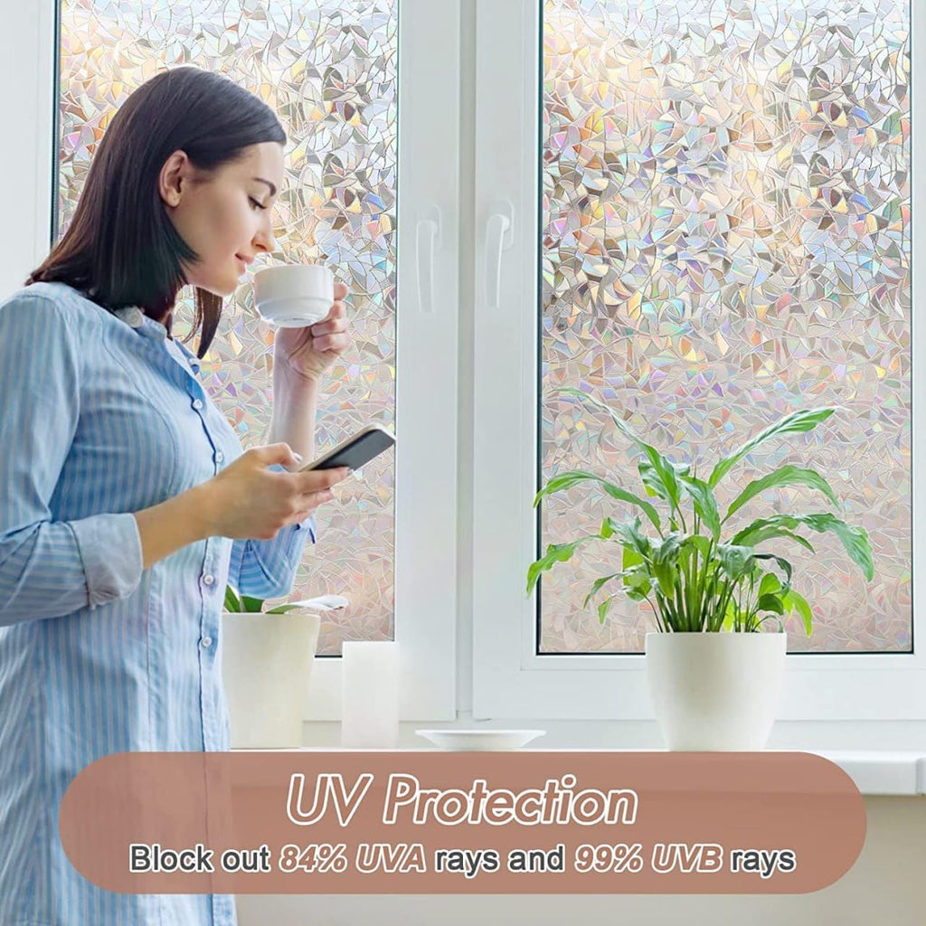 Vietnam Window Privacy Film Stained Glass Decals Rainbow Film Holographic Prism Film Half Moon Anti-UV(45 X 200 cm)