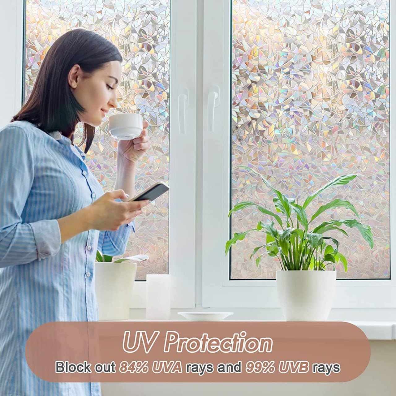 Vietnam Window Privacy Film Stained Glass Decals Rainbow Film Holographic Prism Film Half Moon Anti-UV(45 X 200 cm)