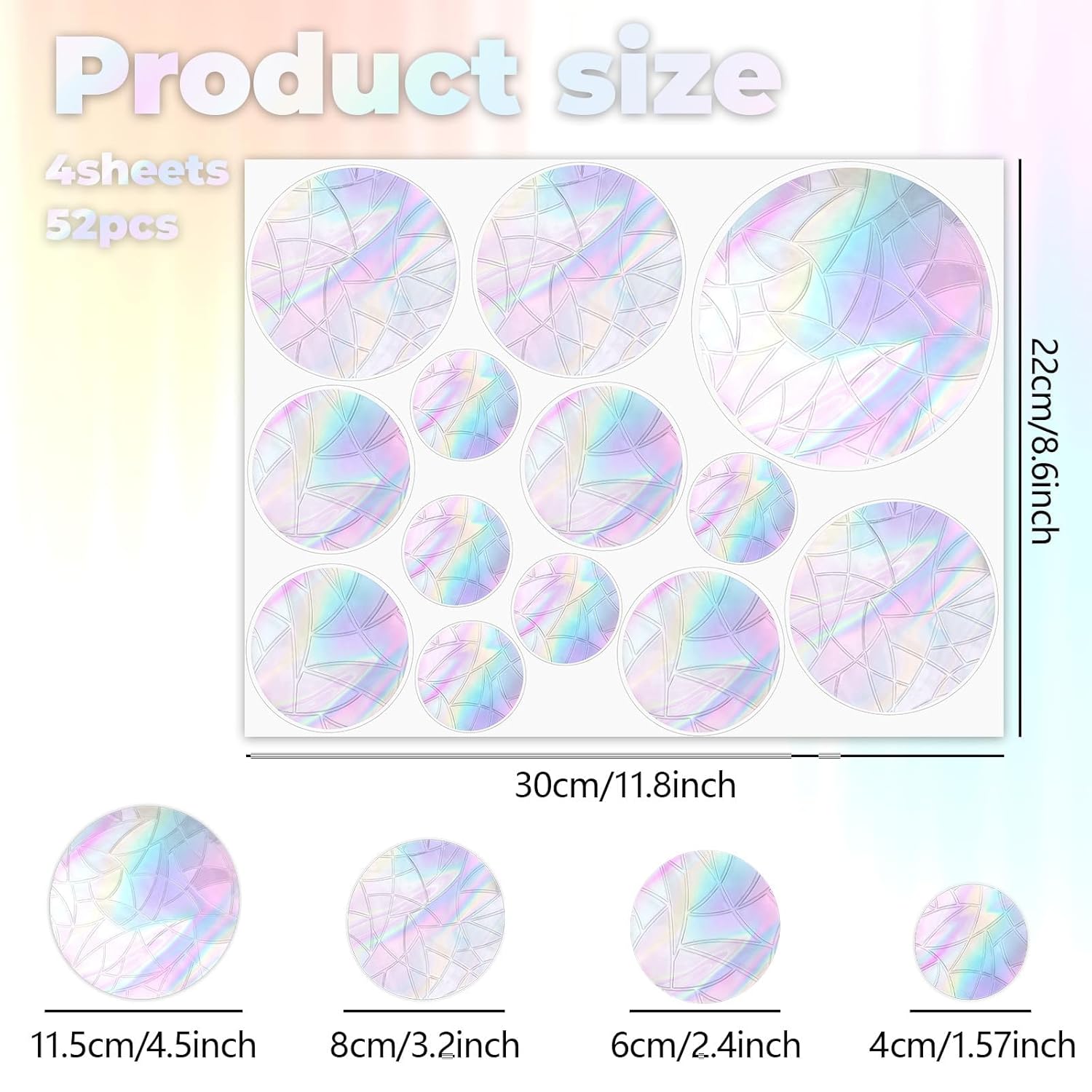39Pcs Bird Window Strike Prevention Decals – Rainbow Static Cling Suncatchers, Anti-Collision Window Stickers for Home Office, Non-Adhesive Reusable No Residue