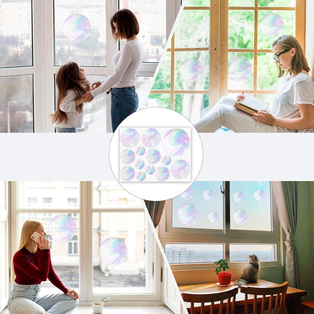 39Pcs Bird Window Strike Prevention Decals – Rainbow Static Cling Suncatchers, Anti-Collision Window Stickers for Home Office, Non-Adhesive Reusable No Residue